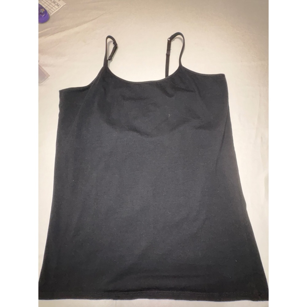 Black Cotton Spandex Cami with Shelf Bra Adjustable Straps XXL